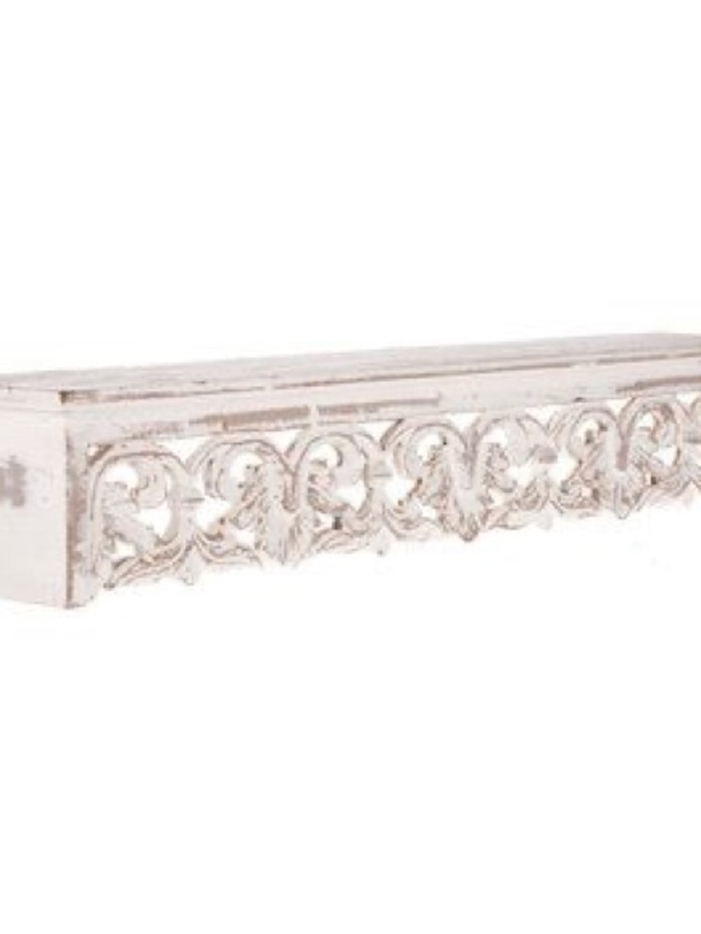 Hobby Lobby Distressed White Carved Wood Wall Shelf Rustic Farmhouse Decor 29”